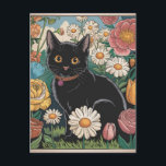 Gustav Klimt Black Cat In a Flower Garden, Cat Art Postcard<br><div class="desc">Gustav Klimt's "Black Cat in a Flower Garden" is a vibrant and whimsical painting that captures the essence of Art Nouveau. The painting features a sleek black cat with bright beautiful eyes, lounging gracefully amidst a symphony of vivid flowers. The cat's fur is a rich, dark black, and the flowers...</div>