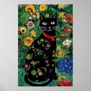 Gustav Klimt Black Cat In a Flower Garden, Cat Art Poster
