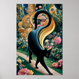Gustav Klimt Black Cat In a Flower Garden, Cat Art Poster