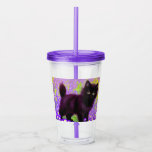 Gustav Klimt Black Kitten Acrylic Tumbler<br><div class="desc">Acrylic Tumbler featuring a Gustav Klimt black kitten! This wide-eyed beauty poses in a green field of purple flowers. A thoughtful gift for cat lovers and Austrian art enthusiasts!</div>