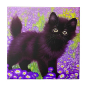 Gustav Klimt Black Kitten Ceramic Tile