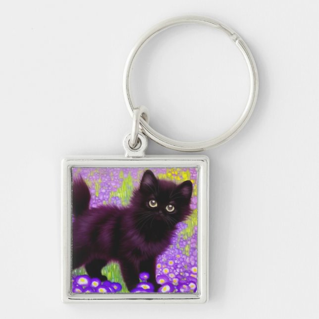 Gustav Klimt Black Kitten Keychain (Front)