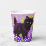 Gustav Klimt Black Kitten Paper Cups<br><div class="desc">Paper Cups featuring a Gustav Klimt black kitten! This wide-eyed beauty poses in a green field of purple flowers. A thoughtful gift for cat lovers and Austrian art enthusiasts!</div>