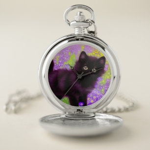 Gustav Klimt Black Kitten Pocket Watch