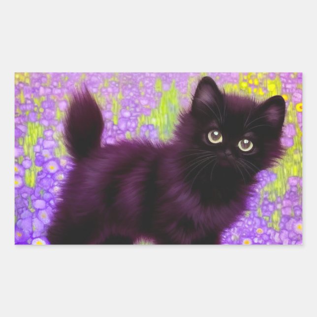 Gustav Klimt Black Kitten Rectangular Sticker (Front)