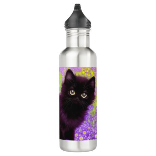 Gustav Klimt Black Kitten Stainless Steel Water Bottle