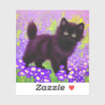 Gustav Klimt Black Kitten Sticker<br><div class="desc">Sticker featuring a Gustav Klimt black kitten! This wide-eyed beauty poses in a green field of purple flowers. A thoughtful gift for cat lovers and Austrian art enthusiasts!</div>