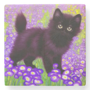 Gustav Klimt Black Kitten Stone Coaster