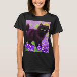 Gustav Klimt Black Kitten T-Shirt<br><div class="desc">T-Shirt featuring a Gustav Klimt black kitten! This wide-eyed beauty poses in a green field of purple flowers. A thoughtful gift for cat lovers and Austrian art enthusiasts!</div>