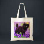 Gustav Klimt Black Kitten Tote Bag<br><div class="desc">Tote Bag featuring a Gustav Klimt black kitten! This wide-eyed beauty poses in a green field of purple flowers. A thoughtful gift for cat lovers and Austrian art enthusiasts!</div>