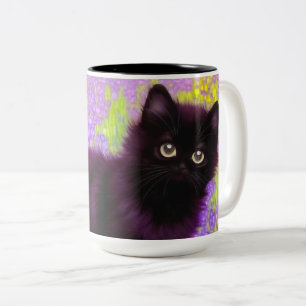 Gustav Klimt Black Kitten Two-Tone Coffee Mug