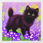 Gustav Klimt Black Kitten Window Cling<br><div class="desc">Window Cling featuring a Gustav Klimt black kitten! This wide-eyed beauty poses in a green field of purple flowers. A thoughtful gift for cat lovers and Austrian art enthusiasts!</div>