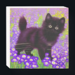 Gustav Klimt Black Kitten Wooden Box Sign<br><div class="desc">Wooden Box Sign featuring a Gustav Klimt black kitten! This wide-eyed beauty poses in a green field of purple flowers. A thoughtful gift for cat lovers and Austrian art enthusiasts!</div>