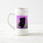 Gustav Klimt Cat Beer Stein<br><div class="desc">Beer Stein featuring a Gustav Klimt cat! This fluffy kitty sits in a green field of purple flowers. A purr-fect gift for cat lovers and Austrian art enthusiasts!</div>