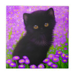 Gustav Klimt Cat Ceramic Tile<br><div class="desc">Ceramic Tile featuring a Gustav Klimt cat! This fluffy kitty sits in a green field of purple flowers. A purr-fect gift for cat lovers and Austrian art enthusiasts!</div>