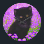 Gustav Klimt Cat Large Clock<br><div class="desc">Clock featuring a Gustav Klimt cat! This fluffy kitty sits in a green field of purple flowers. A purr-fect gift for cat lovers and Austrian art enthusiasts!</div>