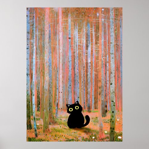 Gustav Klimt Cat Pine Forest Poster