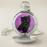 Gustav Klimt Cat Pocket Watch<br><div class="desc">Pocket Watch featuring a Gustav Klimt cat! This fluffy kitty sits in a green field of purple flowers. A purr-fect gift for cat lovers and Austrian art enthusiasts!</div>