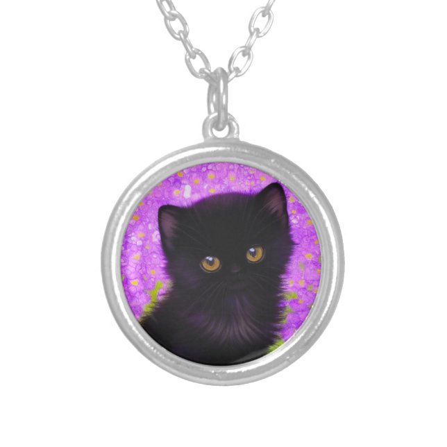 Gustav Klimt Cat Silver Plated Necklace (Front)
