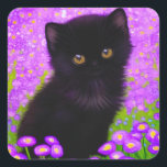 Gustav Klimt Cat Square Sticker<br><div class="desc">Stickers featuring a Gustav Klimt cat! This fluffy kitty sits in a green field of purple flowers. A purr-fect gift for cat lovers and Austrian art enthusiasts!</div>