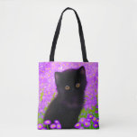 Gustav Klimt Cat Tote Bag<br><div class="desc">Tote Bag featuring a Gustav Klimt cat! This fluffy kitty sits in a green field of purple flowers. A purr-fect gift for cat lovers and Austrian art enthusiasts!</div>