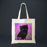 Gustav Klimt Cat Tote Bag<br><div class="desc">Tote Bag featuring a Gustav Klimt cat! This fluffy kitty sits in a green field of purple flowers. A purr-fect gift for cat lovers and Austrian art enthusiasts!</div>