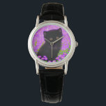 Gustav Klimt Cat Watch<br><div class="desc">Watch featuring a Gustav Klimt cat! This fluffy kitty sits in a green field of purple flowers. A purr-fect gift for cat lovers and Austrian art enthusiasts!</div>