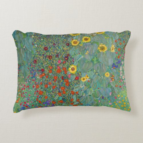 Gustav Klimt _ Country Garden with Sunflowers Accent Pillow