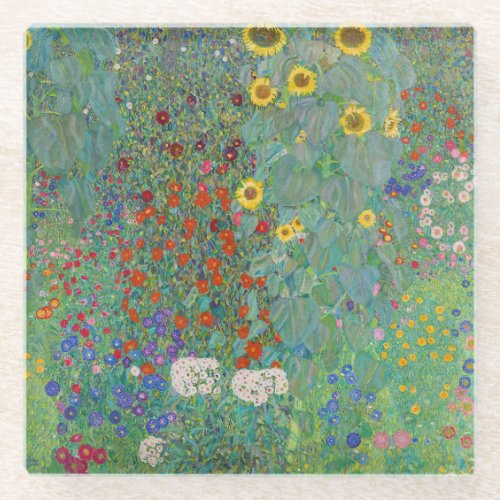 Gustav Klimt _ Country Garden with Sunflowers Glass Coaster