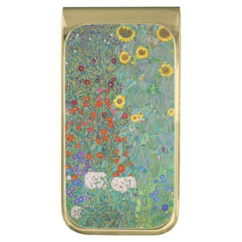 Gustav Klimt _ Country Garden with Sunflowers Gold Finish Money Clip