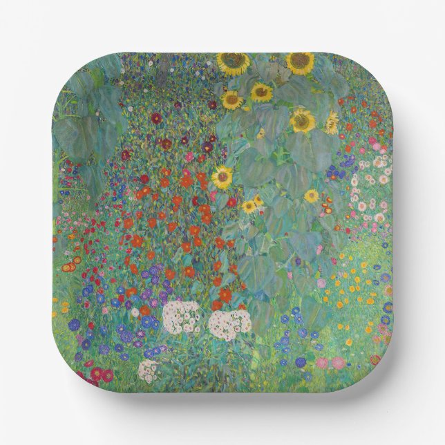 Gustav Klimt - Country Garden with Sunflowers Paper Plates (Front)