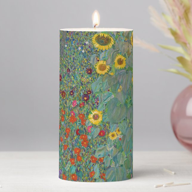 Gustav Klimt - Country Garden with Sunflowers Pillar Candle (In Situ)