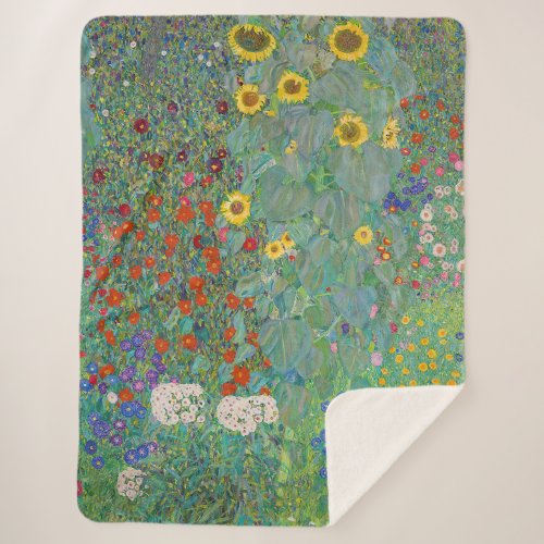 Gustav Klimt _ Country Garden with Sunflowers Sherpa Blanket