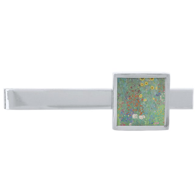 Gustav Klimt - Country Garden with Sunflowers Silver Finish Tie Bar (Front)