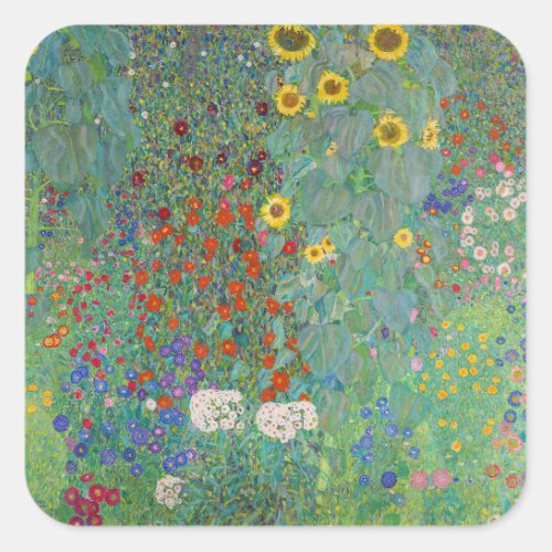 Gustav Klimt _ Country Garden with Sunflowers Square Sticker