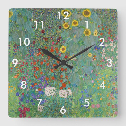 Gustav Klimt _ Country Garden with Sunflowers Square Wall Clock