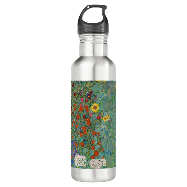Gustav Klimt - Country Garden with Sunflowers Stainless Steel Water Bottle (Front)