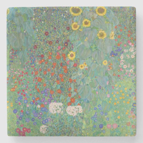 Gustav Klimt _ Country Garden with Sunflowers Stone Coaster