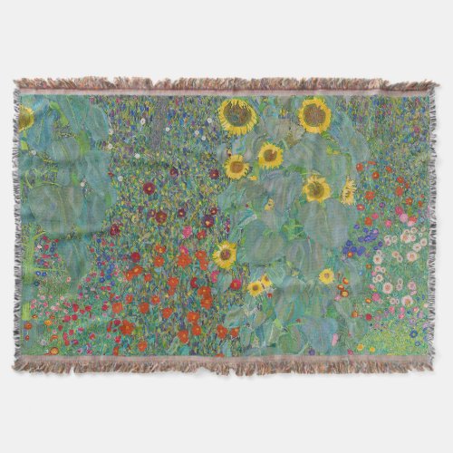 Gustav Klimt _ Country Garden with Sunflowers Throw Blanket