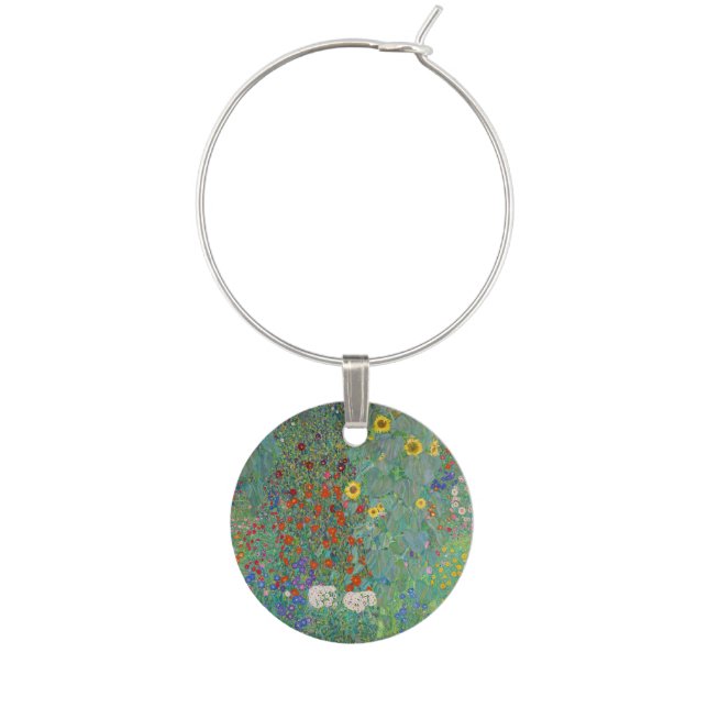 Gustav Klimt - Country Garden with Sunflowers Wine Charm (Front)