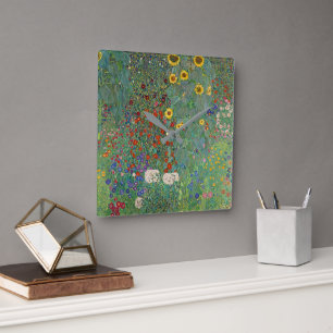 Gustav Klimt Farm Garden Sunflowers Wall Clock