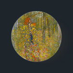 Gustav Klimt Farm Garden with Crucifix Button<br><div class="desc">Button featuring Gustav Klimt’s oil painting Farm Garden with Crucifix (1911). The crucifix and the Virigin Mary rest in a farm garden of beautiful yellow,  white,  purple,  and orange flowers. A wonderful gift for fans of Art Nouveau and Austrian art.</div>
