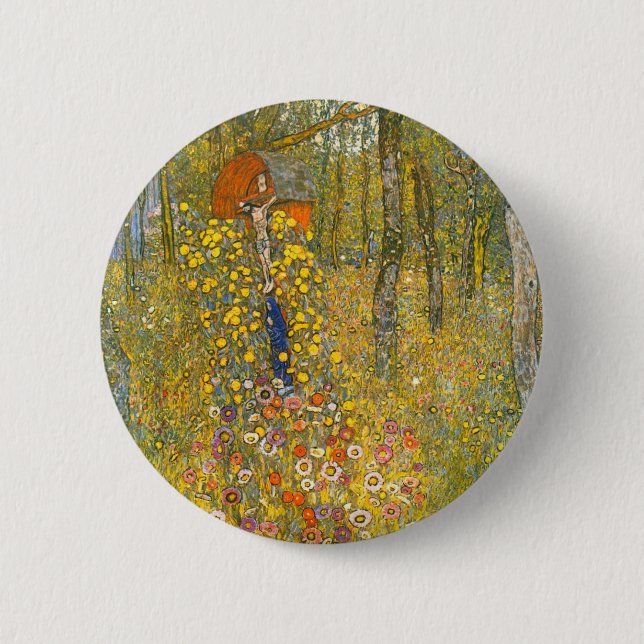 Gustav Klimt Farm Garden with Crucifix Button (Front)