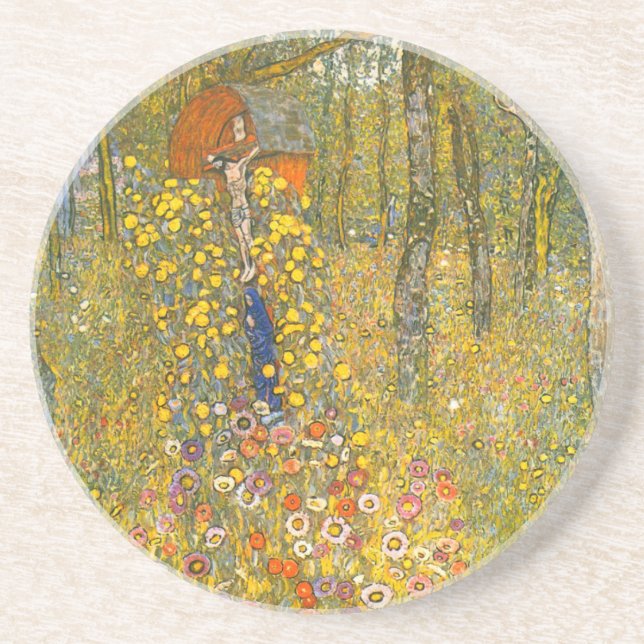 Gustav Klimt Farm Garden with Crucifix Coaster (Front)