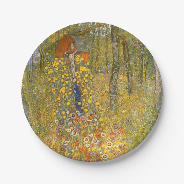Gustav Klimt Farm Garden with Crucifix Paper Plates (Front)