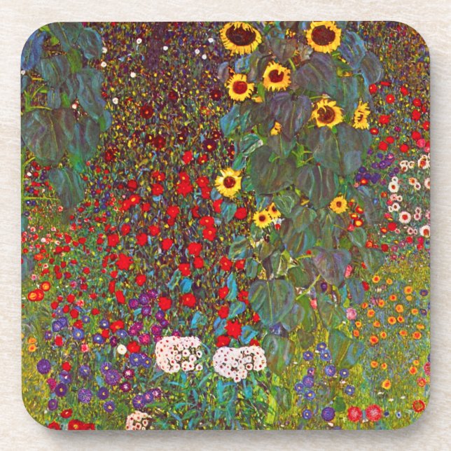 Gustav Klimt Farm Garden with Sunflowers Coasters (Front)
