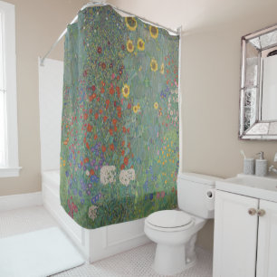 Gustav Klimt -Farm Garden with Sunflowers Fine Art Shower Curtain
