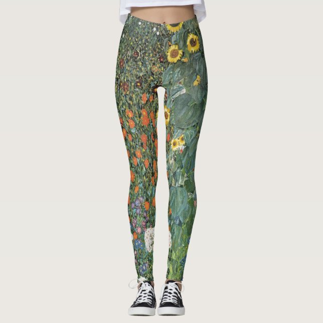 Gustav Klimt Farm Garden with Sunflowers GalleryHD Leggings (Front)