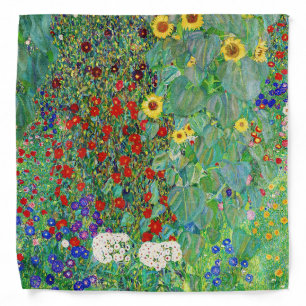 Gustav Klimt Farm Garden With Sunflowers Painting Bandana