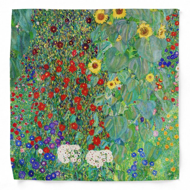 Gustav Klimt Farm Garden With Sunflowers Painting Bandana (Front)